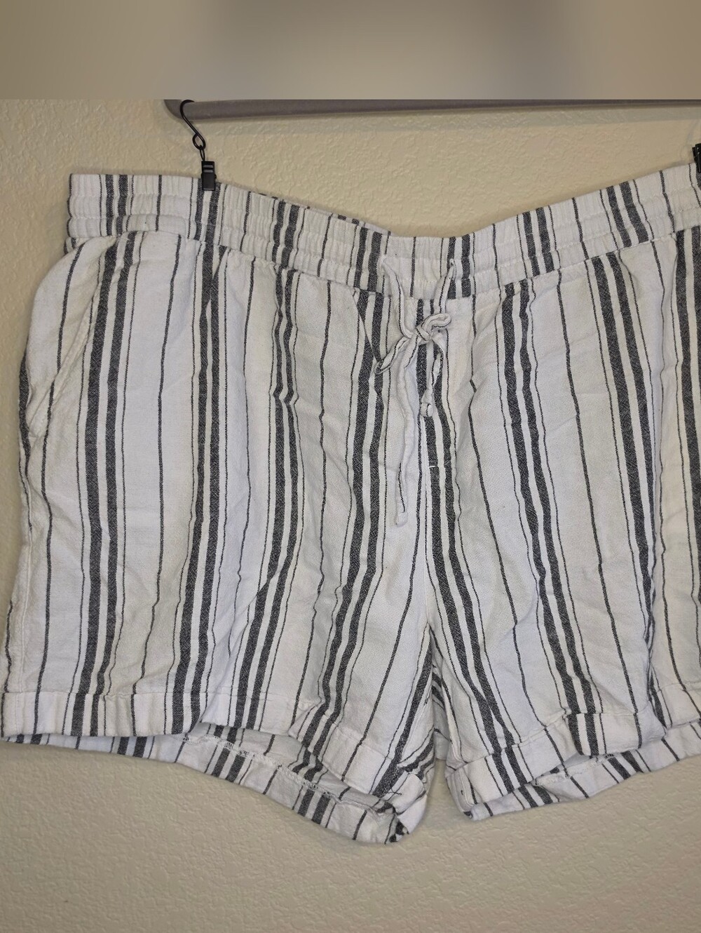 Old Navy White and Black Striped Elastic-Waist Shorts